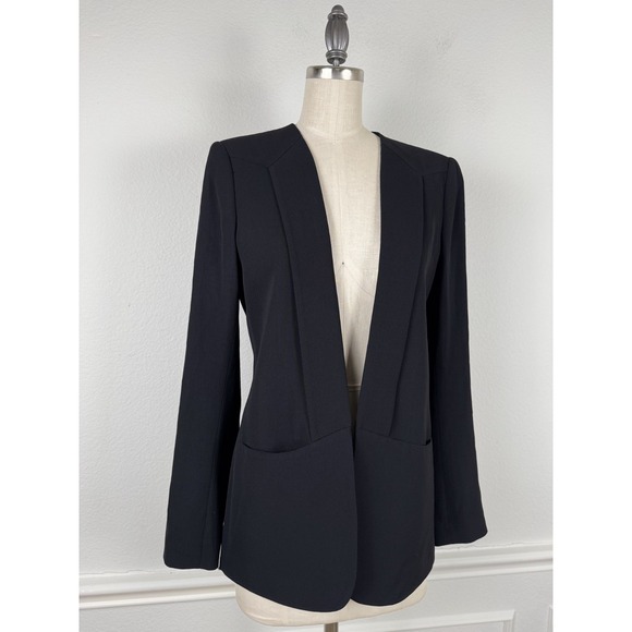 Theory Open Front Blazer Womens 6 Black Virgin Wool Minimalist Chic Quiet Luxury - Picture 3 of 12